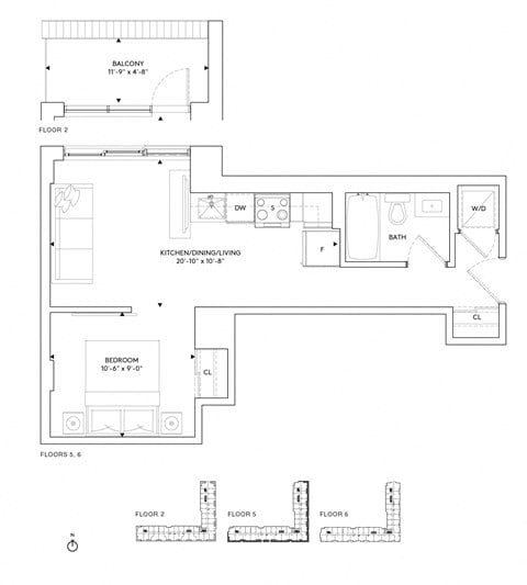 Floor plan for 1 bed, 1 bath, 504 sqft